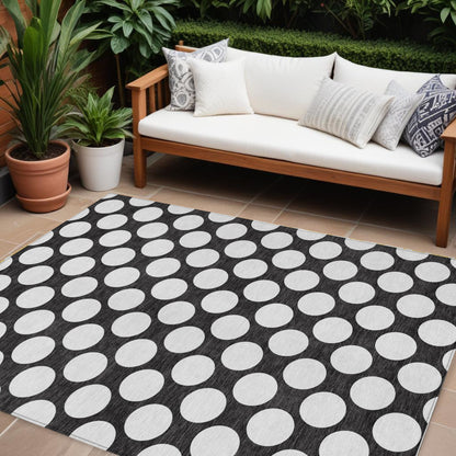 Tabselect Home Line 8' X 10' Black And Ivory Polka Dot Washable Indoor Outdoor Area Rug