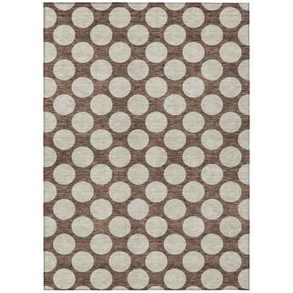 Tabselect Home Line 5' X 8' Brown And Beige Polka Dot Washable Indoor Outdoor Area Rug