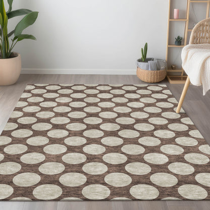 Tabselect Home Line 5' X 8' Brown And Beige Polka Dot Washable Indoor Outdoor Area Rug