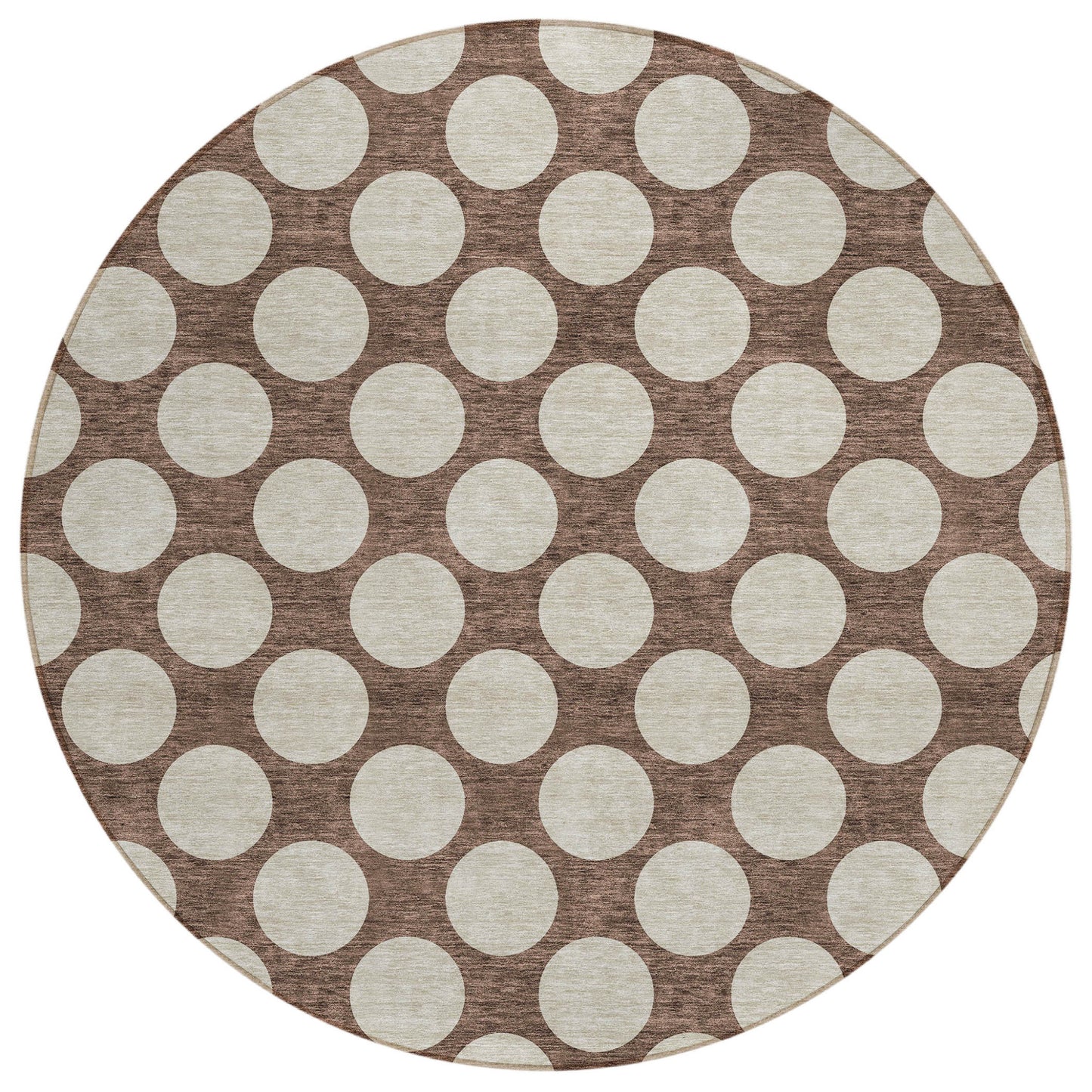 Tabselect Home Line 8' Brown And Beige Round Polka Dot Washable Indoor Outdoor Area Rug