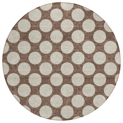Tabselect Home Line 8' Brown And Beige Round Polka Dot Washable Indoor Outdoor Area Rug