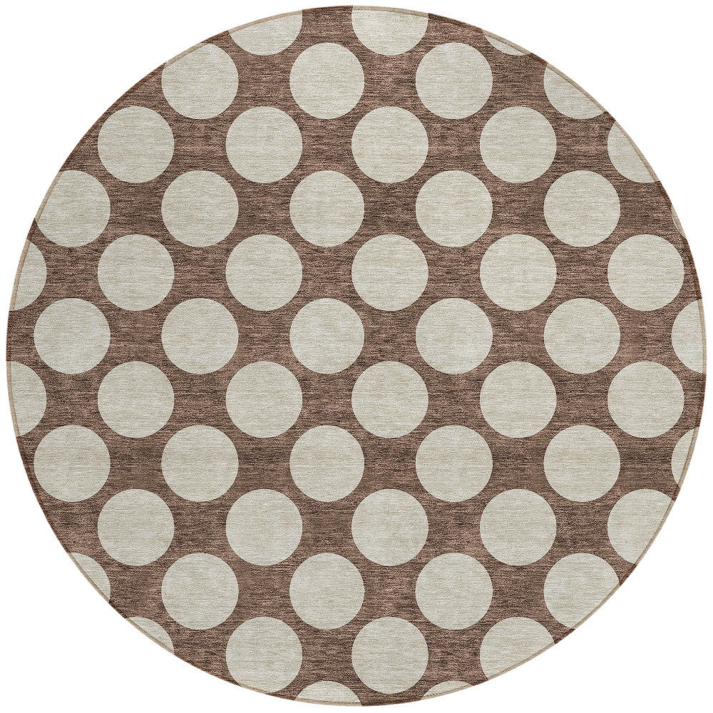 Tabselect Home Line 8' Brown And Beige Round Polka Dot Washable Indoor Outdoor Area Rug