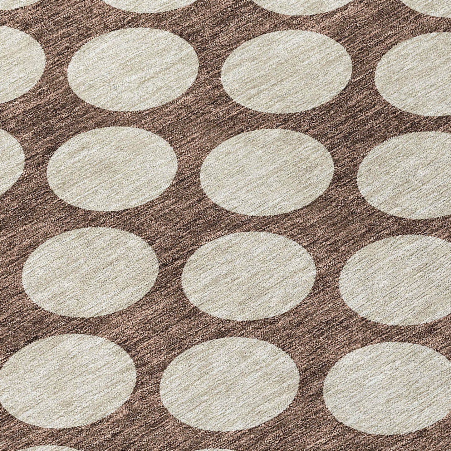 Tabselect Home Line 8' Brown And Beige Round Polka Dot Washable Indoor Outdoor Area Rug
