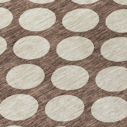 Tabselect Home Line 8' Brown And Beige Round Polka Dot Washable Indoor Outdoor Area Rug