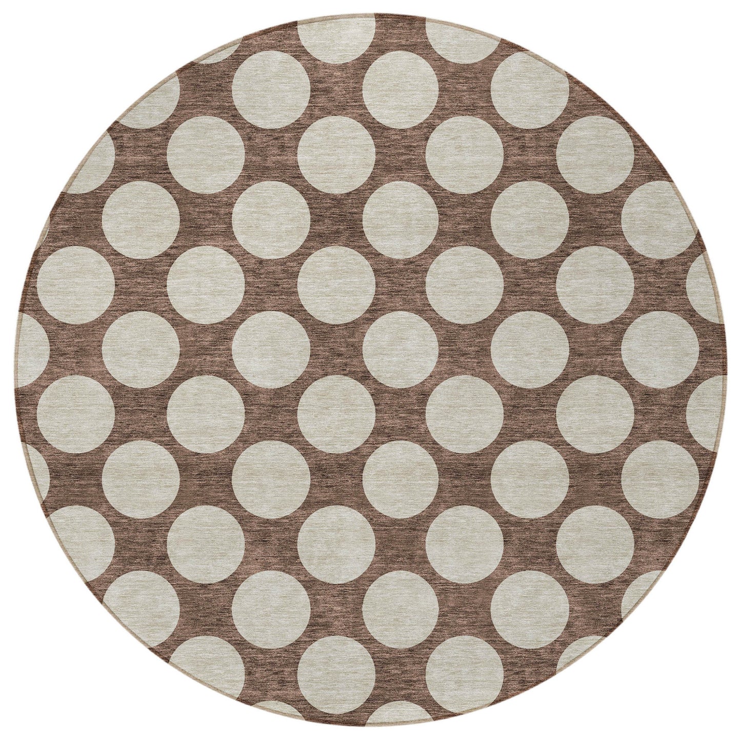 Tabselect Home Line 8' Brown And Beige Round Polka Dot Washable Indoor Outdoor Area Rug