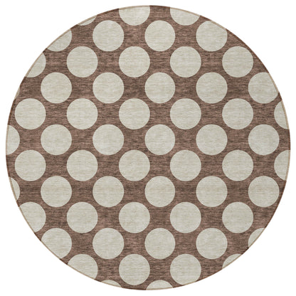 Tabselect Home Line 8' Brown And Beige Round Polka Dot Washable Indoor Outdoor Area Rug