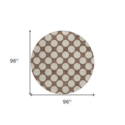 Tabselect Home Line 8' Brown And Beige Round Polka Dot Washable Indoor Outdoor Area Rug