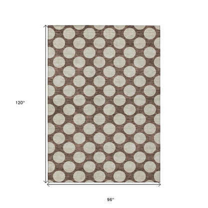 Tabselect Home Line 8' X 10' Brown And Beige Polka Dot Washable Indoor Outdoor Area Rug