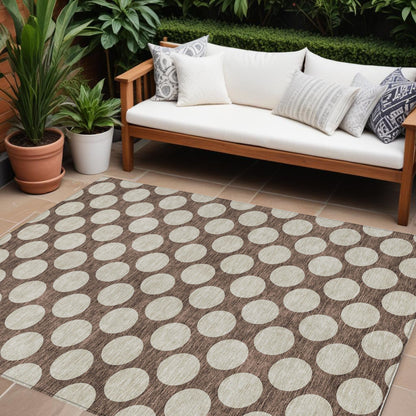 Tabselect Home Line 8' X 10' Brown And Beige Polka Dot Washable Indoor Outdoor Area Rug