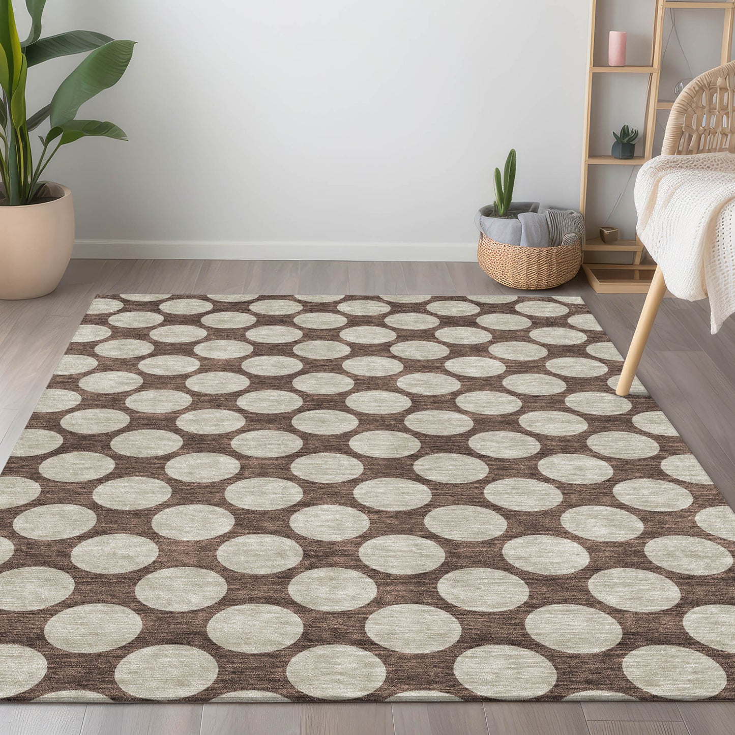 Tabselect Home Line 8' X 10' Brown And Beige Polka Dot Washable Indoor Outdoor Area Rug