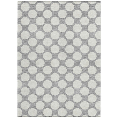 Tabselect Home Line 5' X 8' Gray And Silver Polka Dot Washable Indoor Outdoor Area Rug