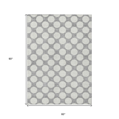 Tabselect Home Line 5' X 8' Gray And Silver Polka Dot Washable Indoor Outdoor Area Rug