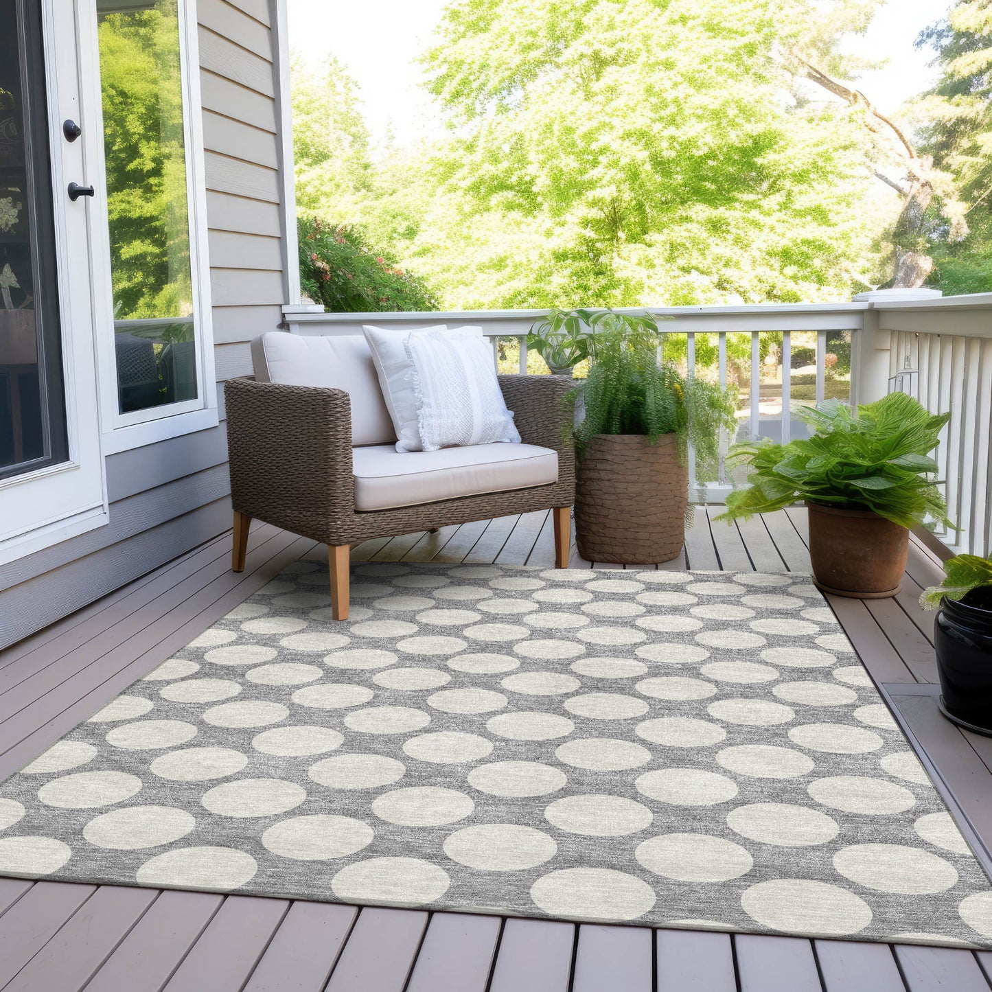 Tabselect Home Line 5' X 8' Gray And Silver Polka Dot Washable Indoor Outdoor Area Rug