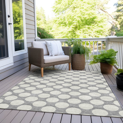 Tabselect Home Line 5' X 8' Gray And Silver Polka Dot Washable Indoor Outdoor Area Rug