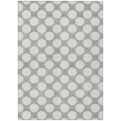 Tabselect Home Line 5' X 8' Gray And Silver Polka Dot Washable Indoor Outdoor Area Rug