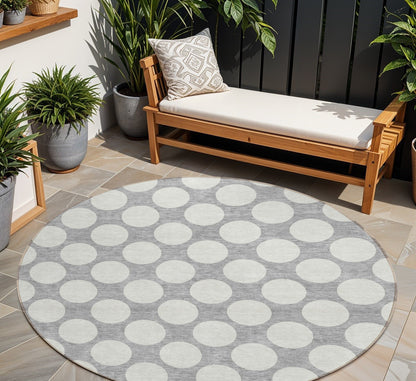 Tabselect Home Line 8' Gray And Silver Round Polka Dot Washable Indoor Outdoor Area Rug