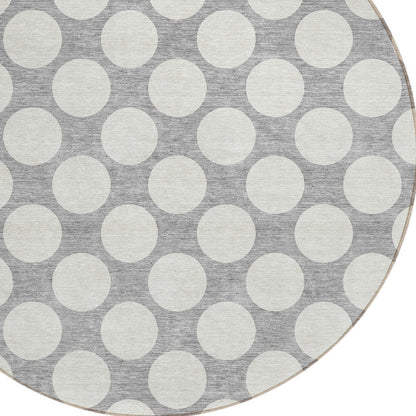 Tabselect Home Line 8' Gray And Silver Round Polka Dot Washable Indoor Outdoor Area Rug