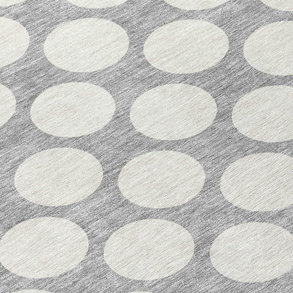 Tabselect Home Line 8' Gray And Silver Round Polka Dot Washable Indoor Outdoor Area Rug