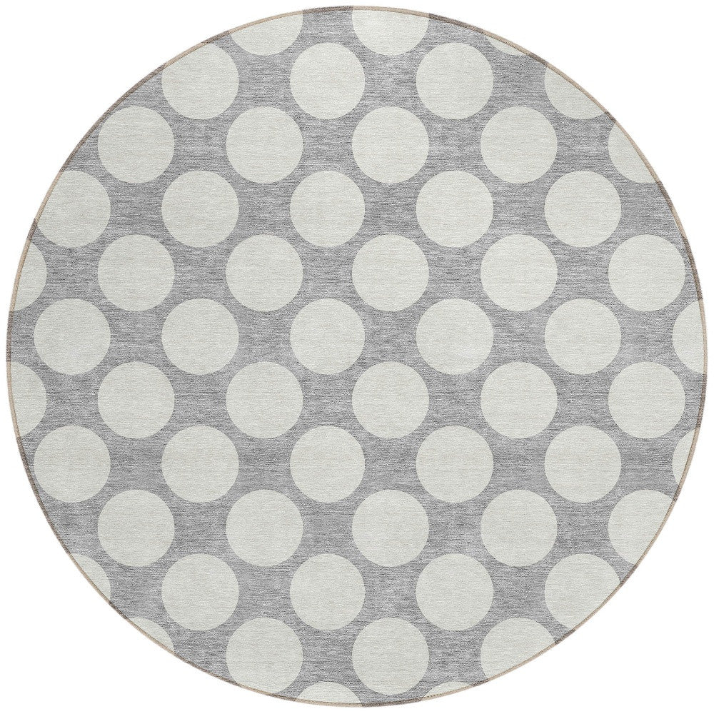 Tabselect Home Line 8' Gray And Silver Round Polka Dot Washable Indoor Outdoor Area Rug