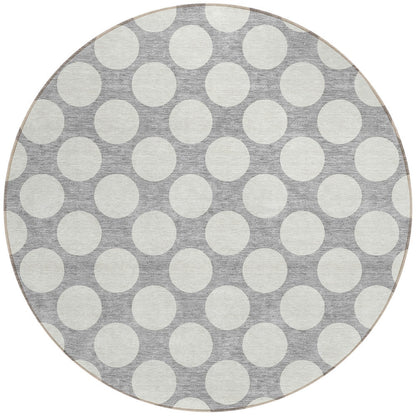 Tabselect Home Line 8' Gray And Silver Round Polka Dot Washable Indoor Outdoor Area Rug