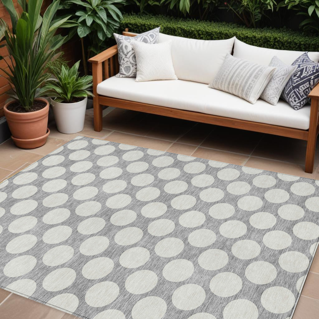 Tabselect Home Line 8' X 10' Gray And Silver Polka Dot Washable Indoor Outdoor Area Rug