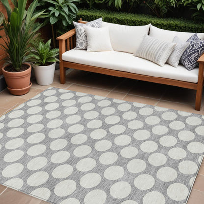 Tabselect Home Line 8' X 10' Gray And Silver Polka Dot Washable Indoor Outdoor Area Rug