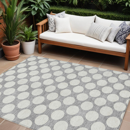 Tabselect Home Line 8' X 10' Gray And Silver Polka Dot Washable Indoor Outdoor Area Rug