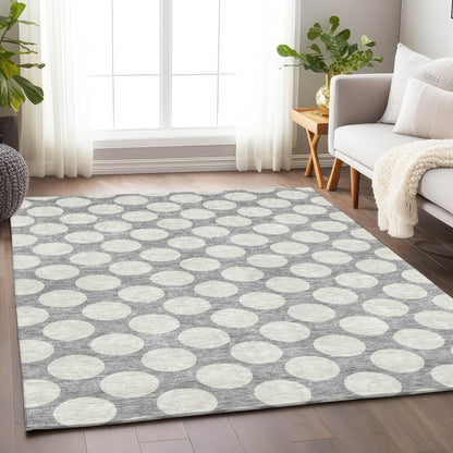 Tabselect Home Line 8' X 10' Gray And Silver Polka Dot Washable Indoor Outdoor Area Rug