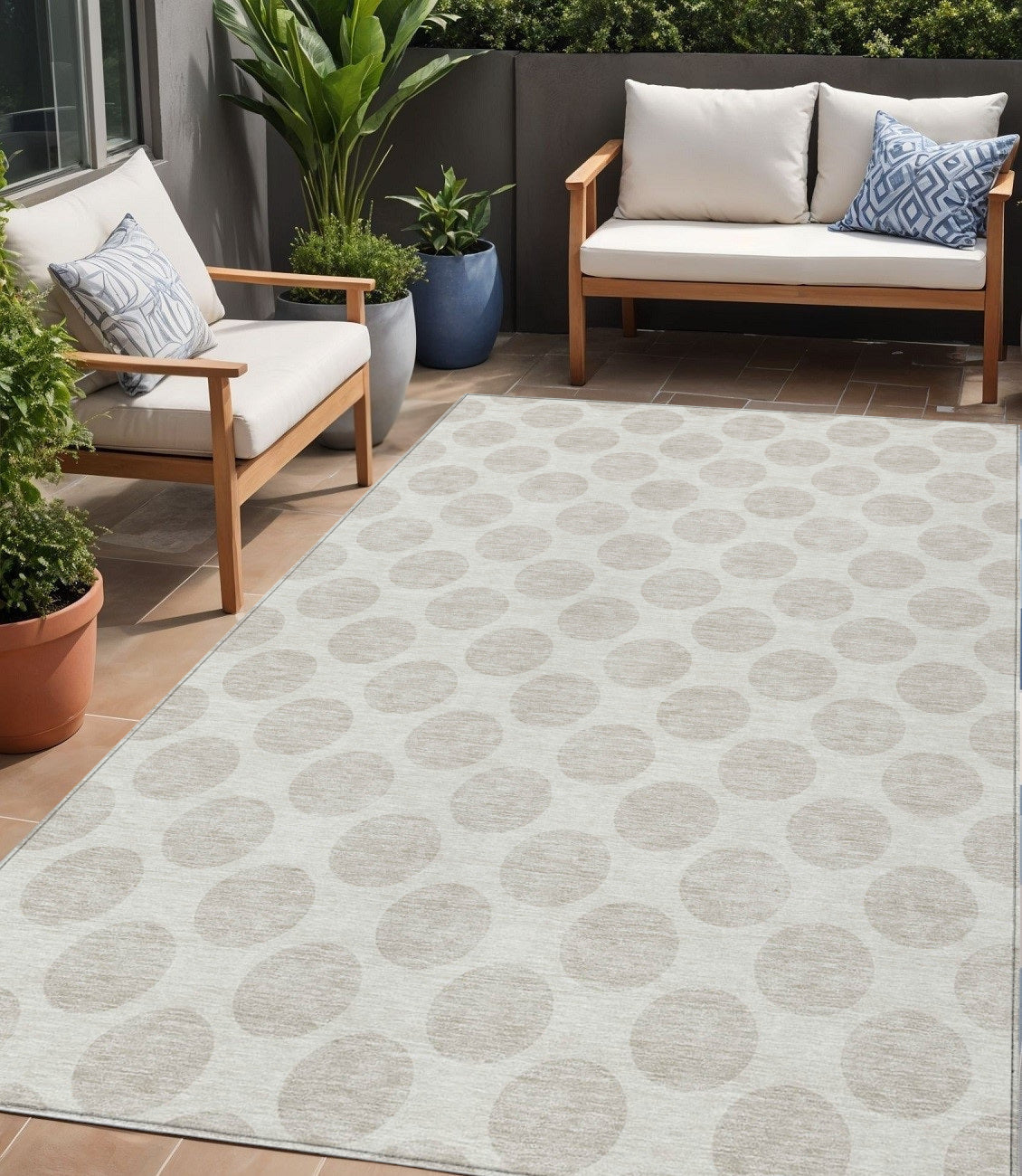 Tabselect Home Line 5' X 8' Ivory And Gray Polka Dot Washable Indoor Outdoor Area Rug