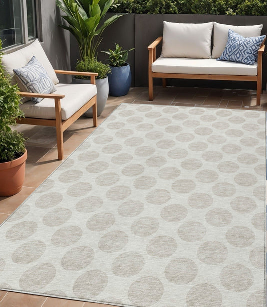 Tabselect Home Line 5' X 8' Ivory And Gray Polka Dot Washable Indoor Outdoor Area Rug