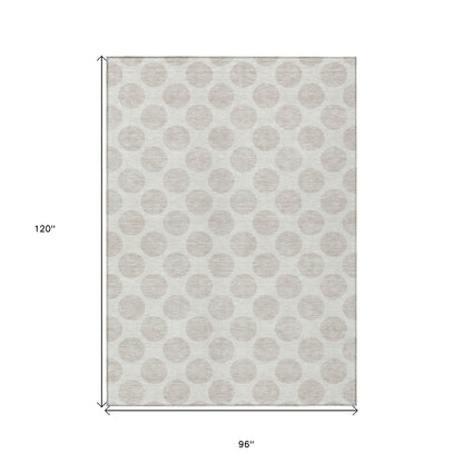 Tabselect Home Line 8' X 10' Ivory And Gray Polka Dot Washable Indoor Outdoor Area Rug