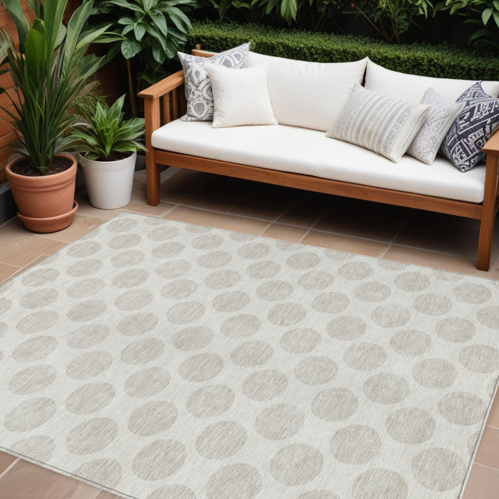Tabselect Home Line 8' X 10' Ivory And Gray Polka Dot Washable Indoor Outdoor Area Rug