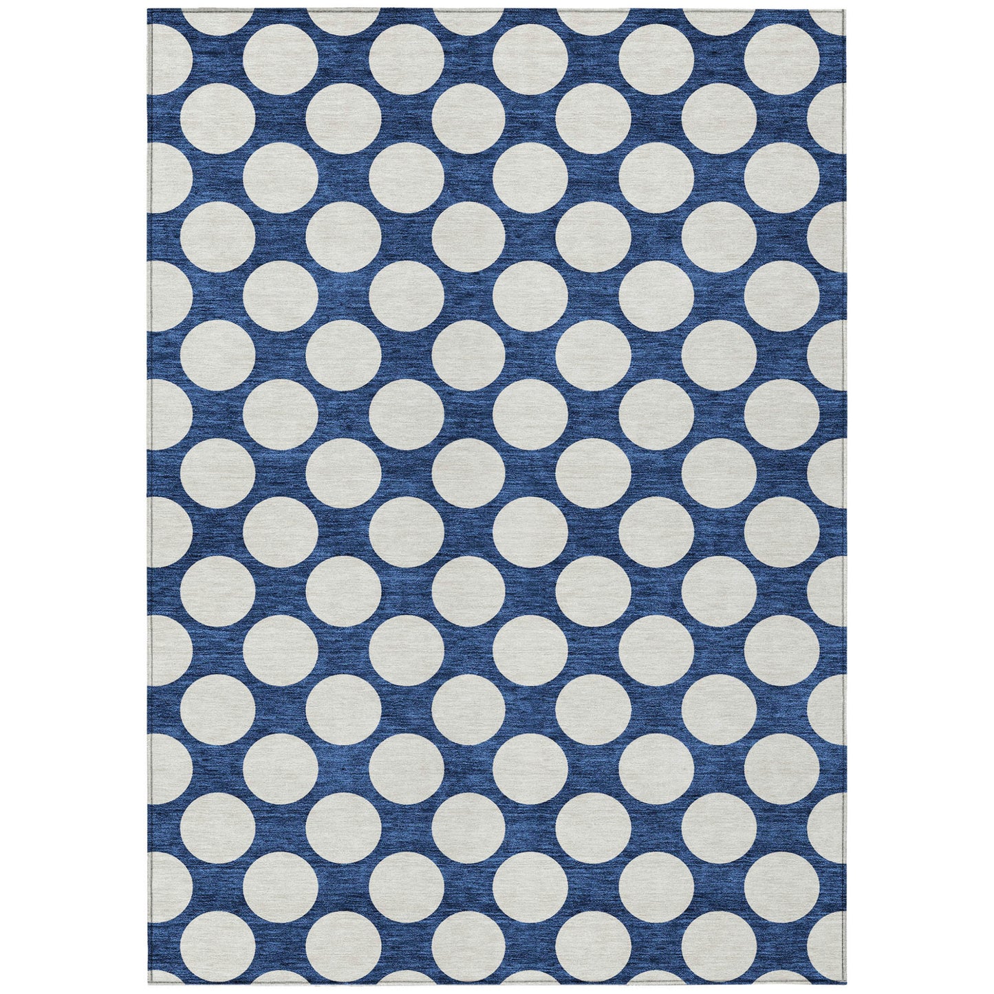 Tabselect Home Line 5' X 8' Navy Blue And Ivory Polka Dot Washable Indoor Outdoor Area Rug