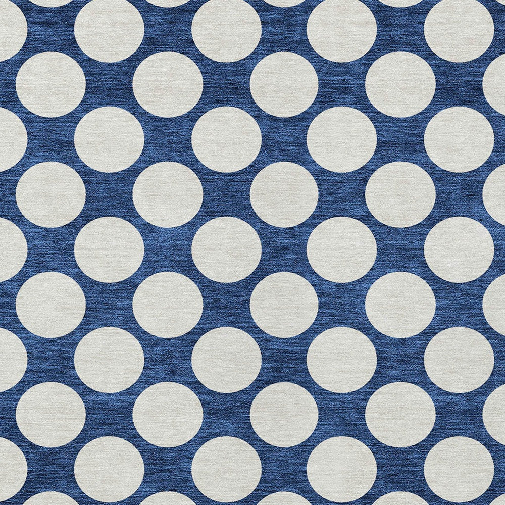 Tabselect Home Line 5' X 8' Navy Blue And Ivory Polka Dot Washable Indoor Outdoor Area Rug