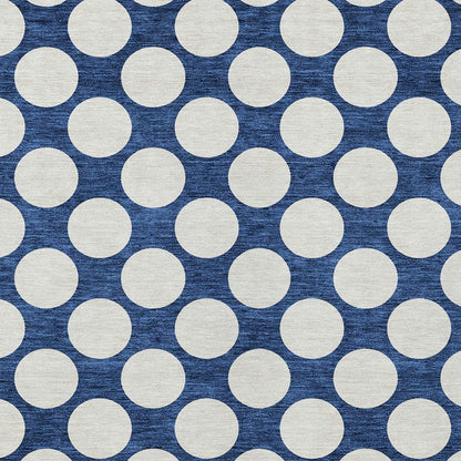Tabselect Home Line 5' X 8' Navy Blue And Ivory Polka Dot Washable Indoor Outdoor Area Rug