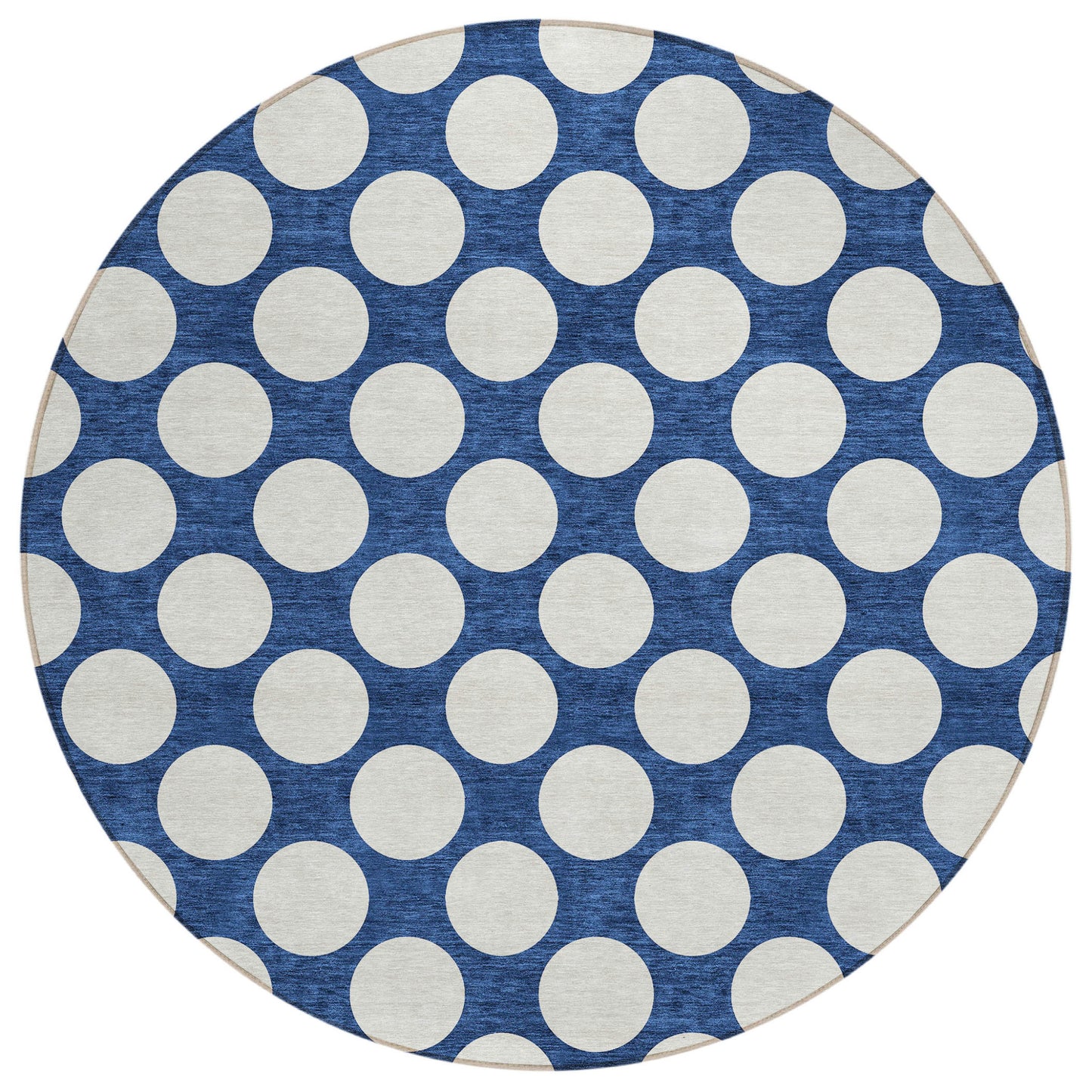 Tabselect Home Line 8' Navy Blue And Ivory Round Polka Dot Washable Indoor Outdoor Area Rug