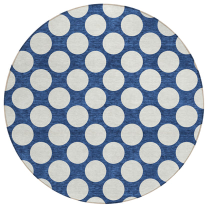 Tabselect Home Line 8' Navy Blue And Ivory Round Polka Dot Washable Indoor Outdoor Area Rug