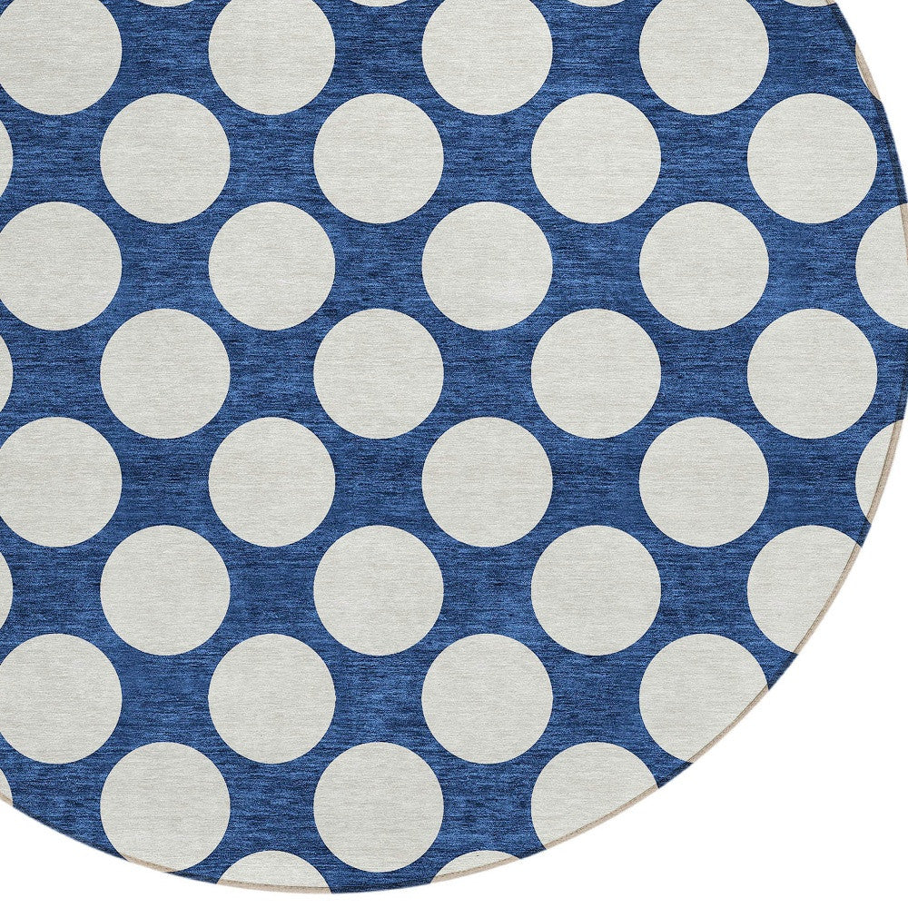 Tabselect Home Line 8' Navy Blue And Ivory Round Polka Dot Washable Indoor Outdoor Area Rug