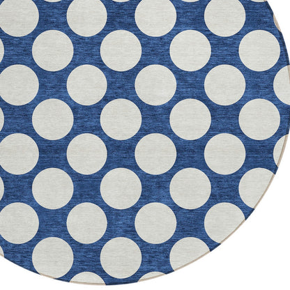 Tabselect Home Line 8' Navy Blue And Ivory Round Polka Dot Washable Indoor Outdoor Area Rug