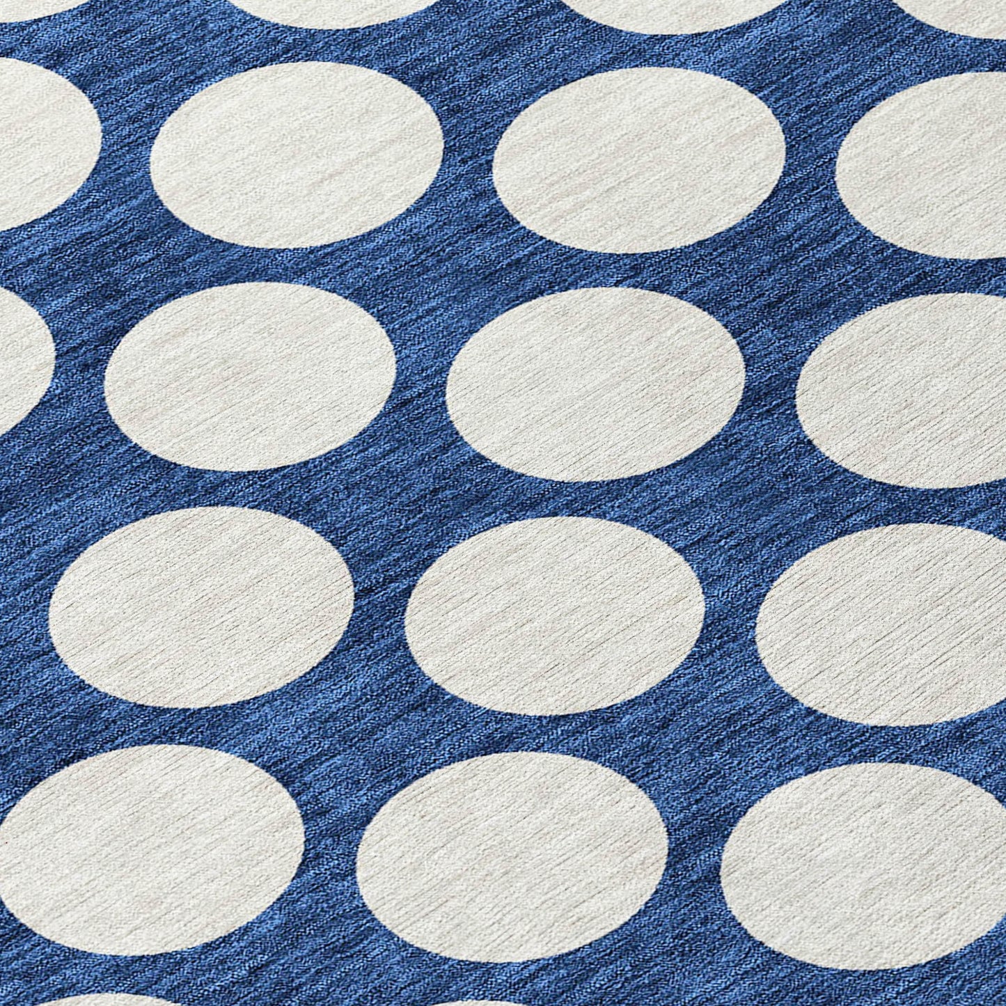 Tabselect Home Line 8' Navy Blue And Ivory Round Polka Dot Washable Indoor Outdoor Area Rug