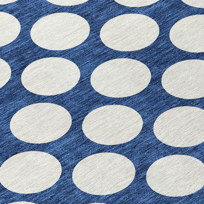 Tabselect Home Line 8' Navy Blue And Ivory Round Polka Dot Washable Indoor Outdoor Area Rug