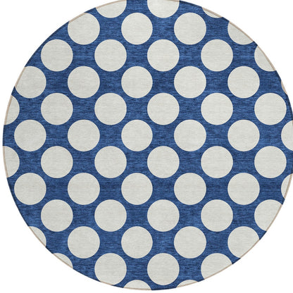 Tabselect Home Line 8' Navy Blue And Ivory Round Polka Dot Washable Indoor Outdoor Area Rug