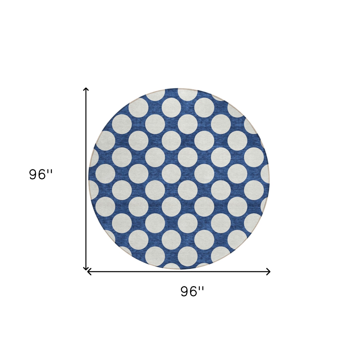 Tabselect Home Line 8' Navy Blue And Ivory Round Polka Dot Washable Indoor Outdoor Area Rug