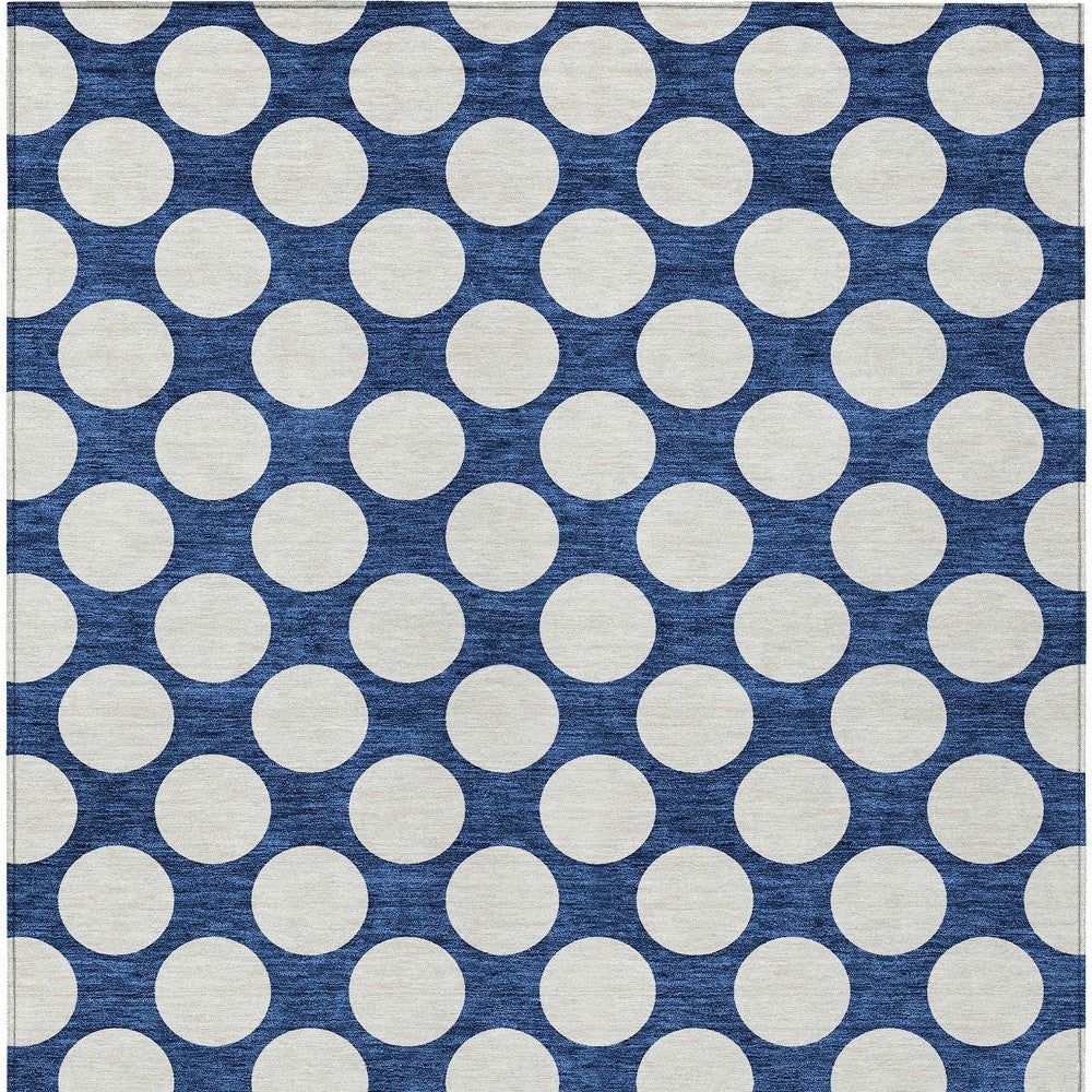 Tabselect Home Line 8' X 10' Navy Blue And Ivory Polka Dot Washable Indoor Outdoor Area Rug