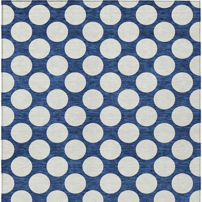 Tabselect Home Line 8' X 10' Navy Blue And Ivory Polka Dot Washable Indoor Outdoor Area Rug