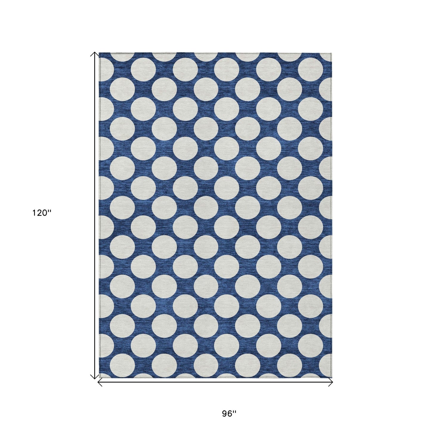 Tabselect Home Line 8' X 10' Navy Blue And Ivory Polka Dot Washable Indoor Outdoor Area Rug
