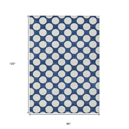 Tabselect Home Line 8' X 10' Navy Blue And Ivory Polka Dot Washable Indoor Outdoor Area Rug
