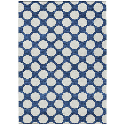 Tabselect Home Line 8' X 10' Navy Blue And Ivory Polka Dot Washable Indoor Outdoor Area Rug