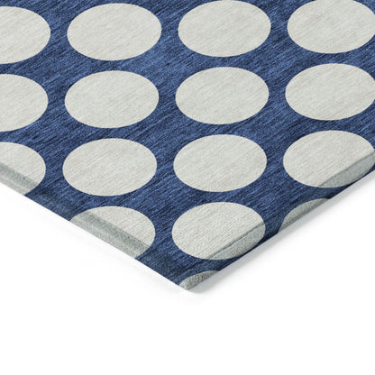 Tabselect Home Line 8' X 10' Navy Blue And Ivory Polka Dot Washable Indoor Outdoor Area Rug