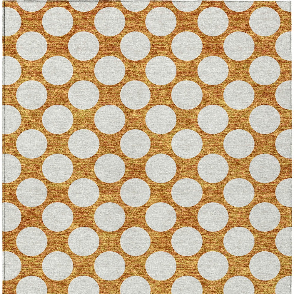 Tabselect Home Line 5' X 8' Orange And Ivory Polka Dot Washable Indoor Outdoor Area Rug